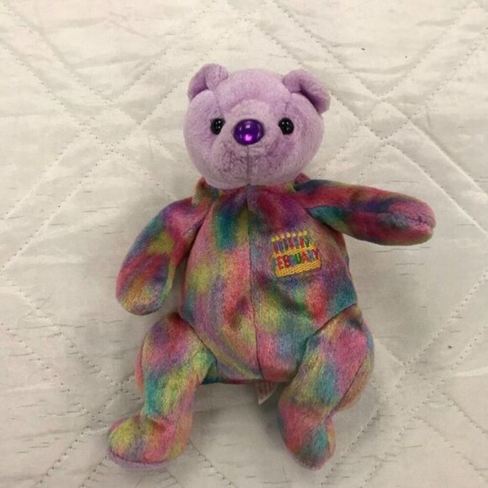 Retired 2001 Ty Beanie Baby ~~ February ~~‎ 7" Purple Birthday Bear Plush